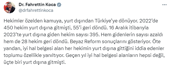 YURT DIŞINA GİDEN HEKİMLER TÜRKİYE'YE DÖNÜYOR