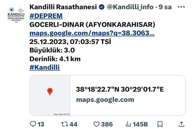 Dinar Güne Deprem İle Uyandı. Vatandaşlar Tedirginlik Yaşadı