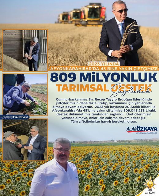 ÖZKAYA, 2023 YILINDA 45 BİN ÇİFTÇİYE 809 MİLYON TUTARINDA YARDIM GERÇEKLEŞTİRDİK"
