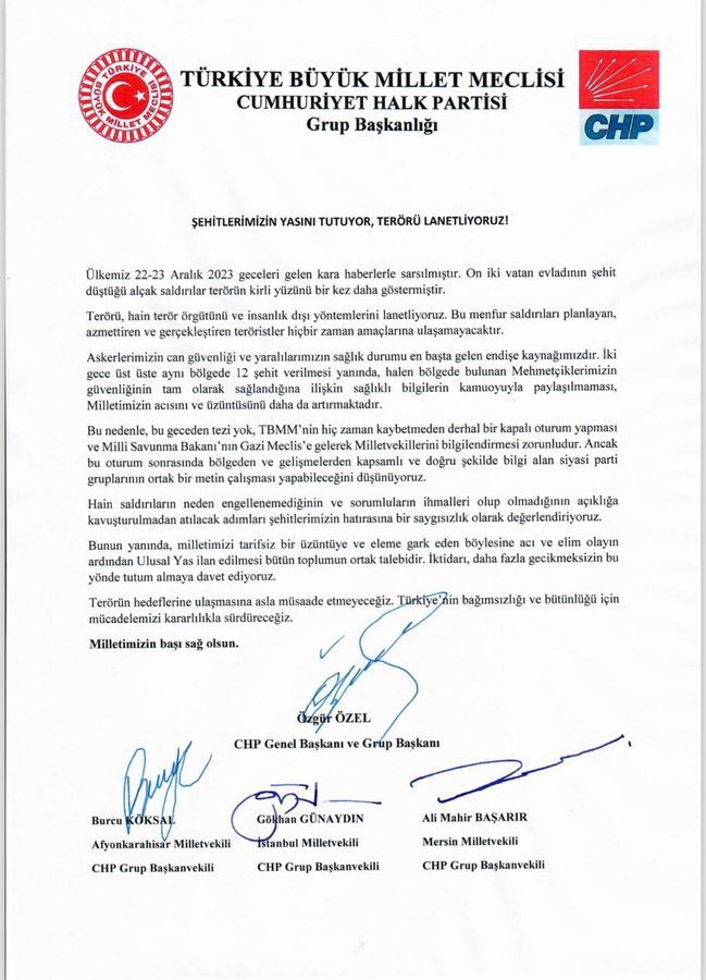CHP il Başkanı Erhan, ""hain terör saldırılarına ve şehitlerimize artık yeter!"