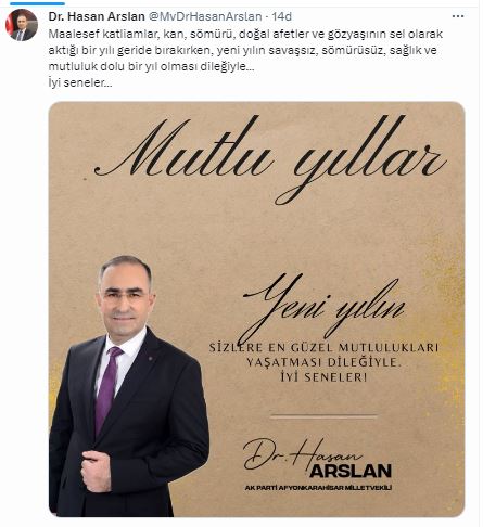 AK Partili Arslan Yeni Yıl Mesajı Yayınladı. Gündemi İse Dünya Barışı Oldu.