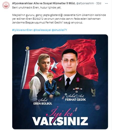 Afyon'da Sosyal Hizmetler Müdürlüğü Şehit Eren Bülbül'ü Doğum Gününde Unutmadı