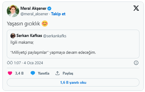 Meral Akşener'in Mesajı Gündem Oldu: “Yaşasın Gıcıklık”