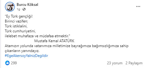 KÖKSAL’DAN AKERSOY PAYLAŞIMI