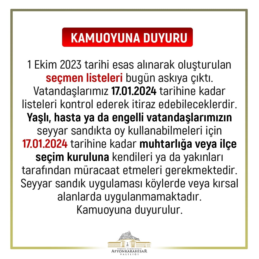 Afyon'da Valilikten Açıklama Geldi. Seyyar Sandık Uygulamasına Dikkat Çekildi