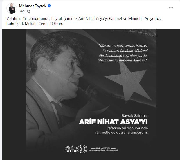 MHP'li Taytak Türk Şair Asya'yı Andı
