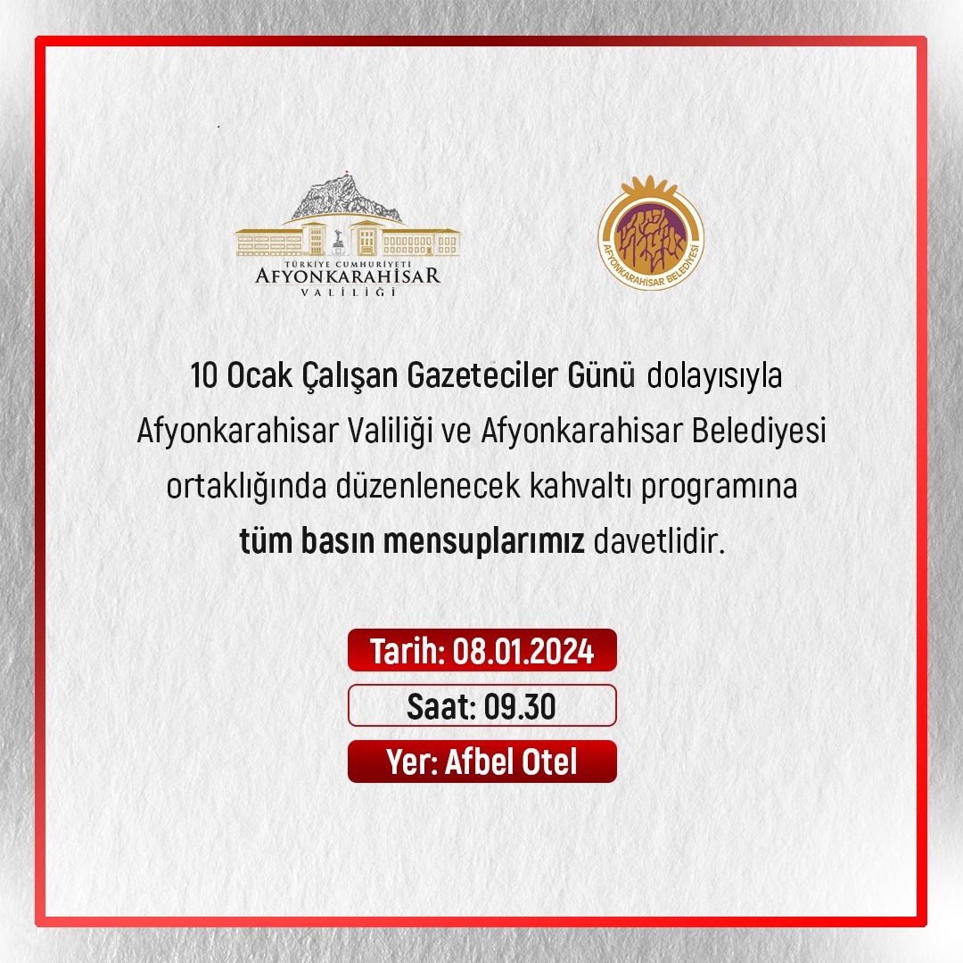 Afyon'da Valilik ve Belediye Çalışan Gazetecilere Kahvaltı Verecek