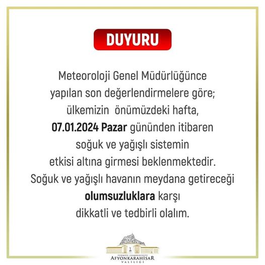 Afyon'da AFAD Uyardı Dikkatli ve Tedbirli Olun