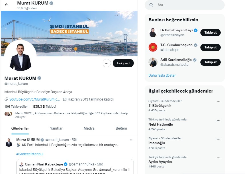 MURAT KURUM KAPAK FOTOĞRAFINI DEĞİŞTİRDİ
