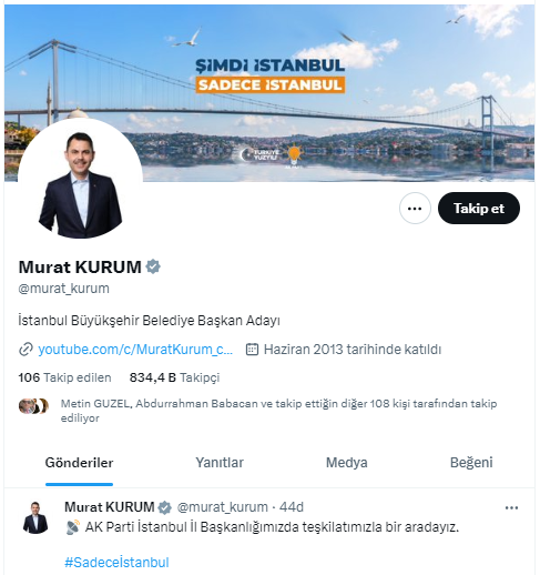 MURAT KURUM KAPAK FOTOĞRAFINI DEĞİŞTİRDİ