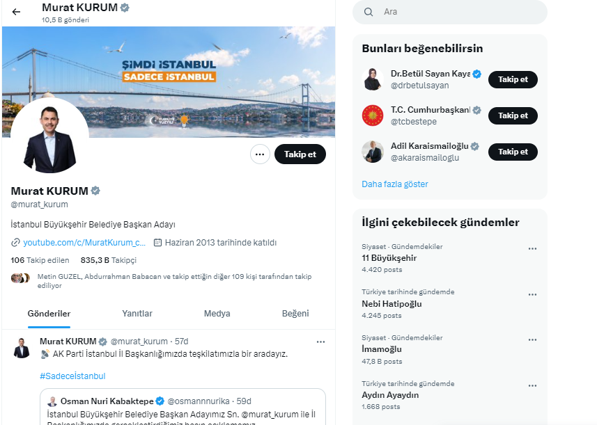 MURAT KURUM KAPAK FOTOĞRAFINI DEĞİŞTİRDİ