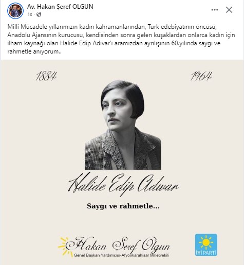 İYİ Parti  Genel Başkan Yardımcısı Olgun  Türk basının kadın kahramanını unutmadı