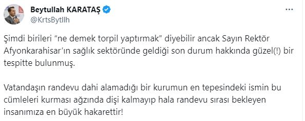 Rektör Okumuş'a Tepki Başkan Karataş'tan Geldi