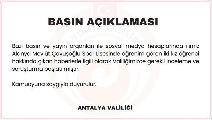 Alanya'da Skandal Olay Sonrası  Antalya Valiliğinden Açıklama Geldi