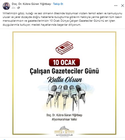Vali Yiğitbaşı, ""Ülkemizin gözü, kulağı ve sesi olan basın mensuplarımız, toplumsal vicdanın önemli bir temsilcisidir"