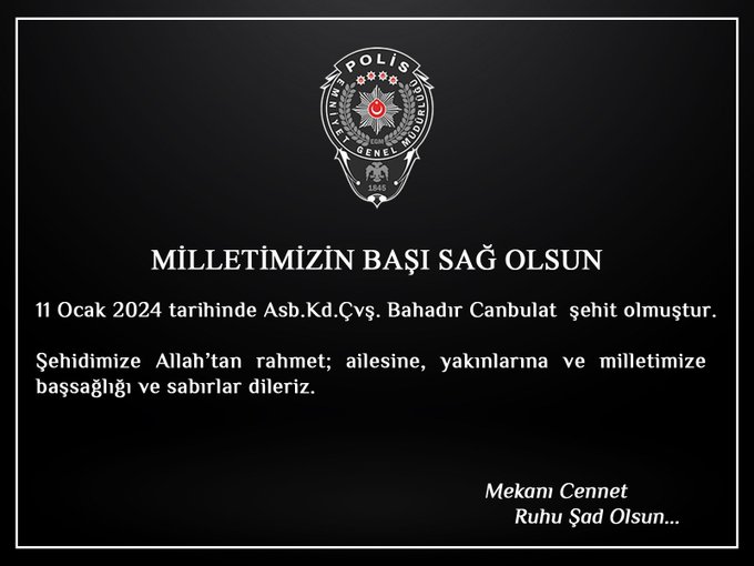 Şehit Canbulat'a Emniyet Müdürlüğünden Taziye