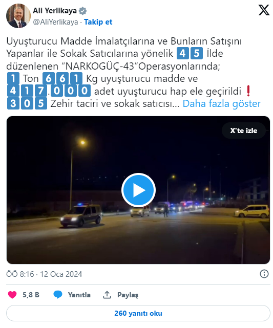 'NARKOGÜÇ-43' OPERASYONU