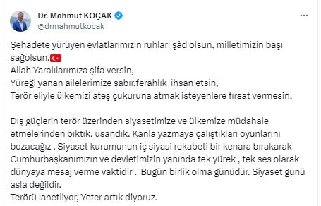 AK Partili Koçak Şehit Haberleri Sonrası Sert Paylaşımda Bulundu