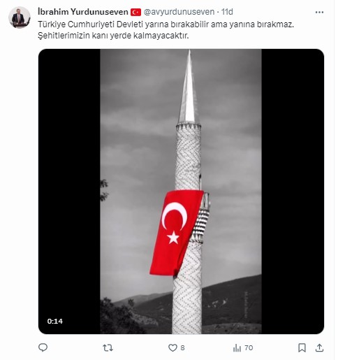 AK PARTİ AFYONKARAHİSAR MİLLETVEKİLİ İBRAHİM YURDUNUSEVEN: "TÜRKİYE CUMHURİYETİ DEVLETİ YARINA BIRAKABİLİR AMA YANINA BIRAKMAZ. ŞEHİTLERİMİZİN KANI YERDE KALMAYACAKTIR."