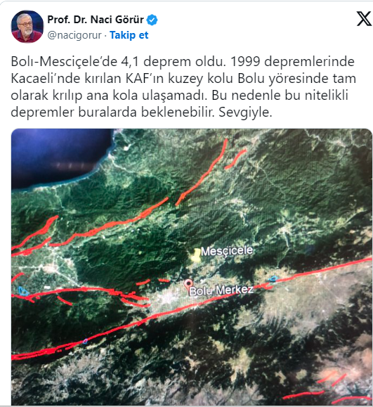 Naci Görür'den Bolu depremi yorumu: 'Tam olarak kırılıp ana kola ulaşamadı'
