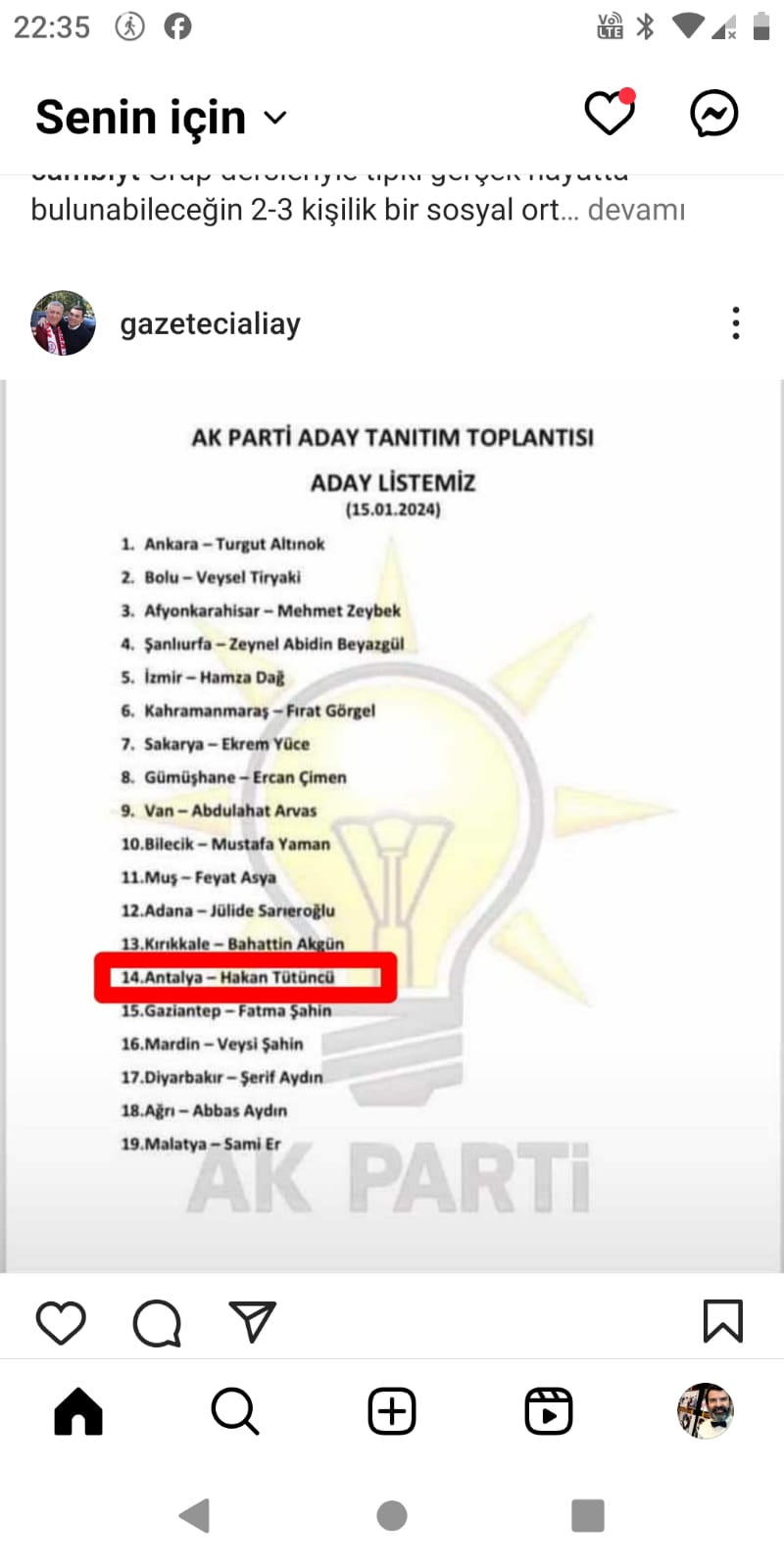 ANTALYA’DA YAYINLANAN LİSTEDE ZEYBEK YAZIYOR