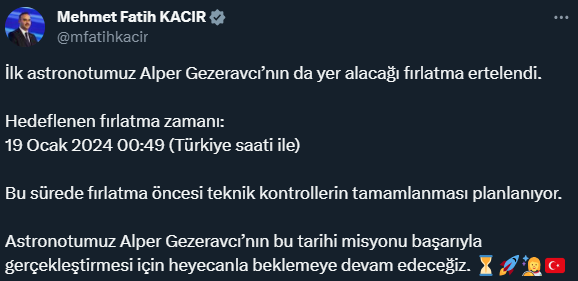 Türkiye Dört Gözle Bekliyordu Türkiye'nin Uzay Yolculuğu Ertelendi