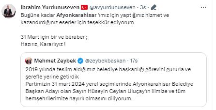 AK Partili Yurdunuseven Başkan Zeybek'i Çalışmalarından Dolayı Teşekkür Etti