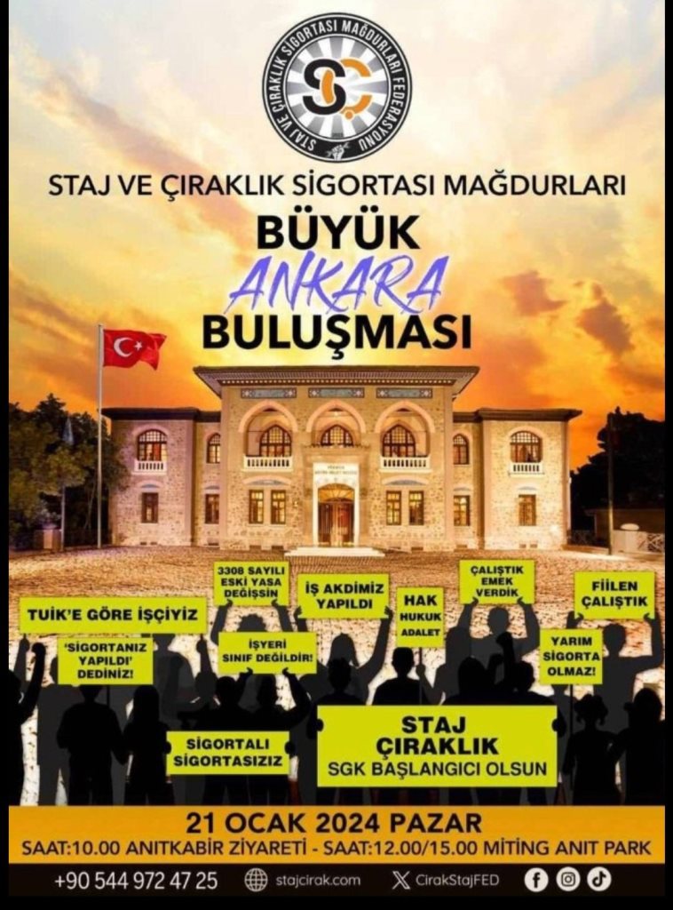 STAJ VE ÇIRAKLIK SİGORTASI MAĞDURLARI MİTİNG YAPACAK