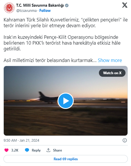 Irak'ın Kuzeyinde Hava Harekatı: 10 Pkk'lı Terörist Etkisiz Hale Getirildi