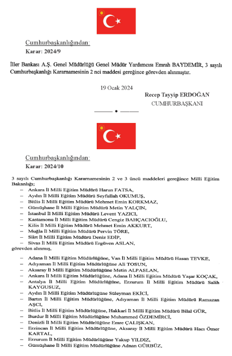CUMHURBAŞKANLIĞINDAN KARAR: