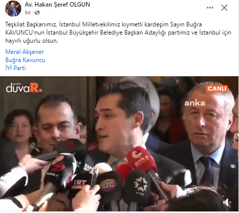 İYİ Partili Olgun'dan İstanbul Adayı Kavuncu'ya Tebrik