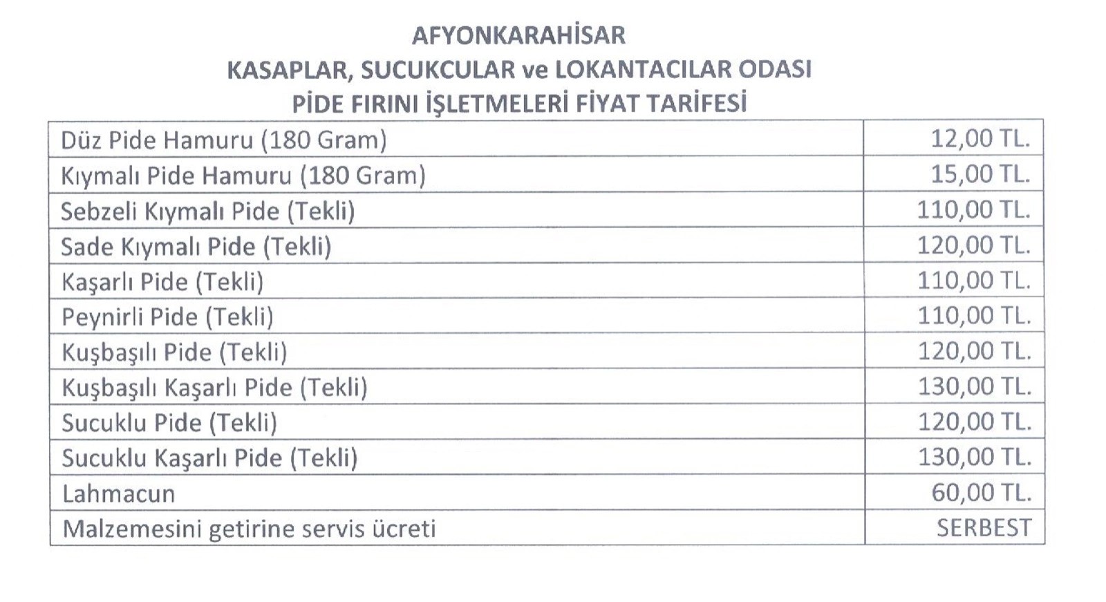 Afyon'da Bir Zamda Pide Fiyatlarına Geldi