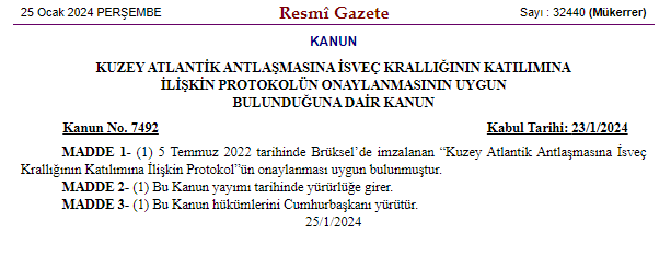 İSVEÇ KARARI RESMİ GAZETE'DE YAYIMLANDI
