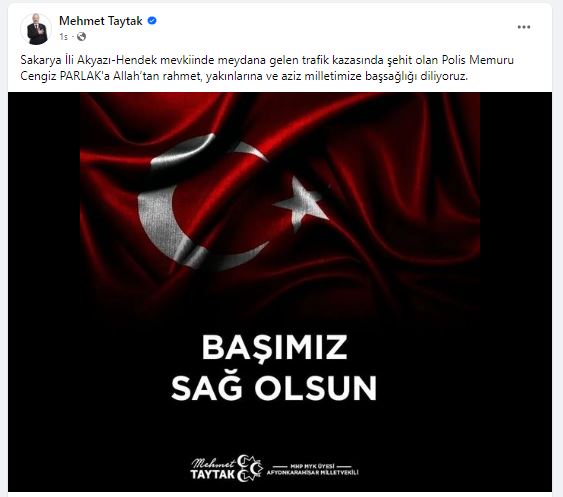 MHP'li Taytak Şehit Polis İçin Taziye Yayınladı