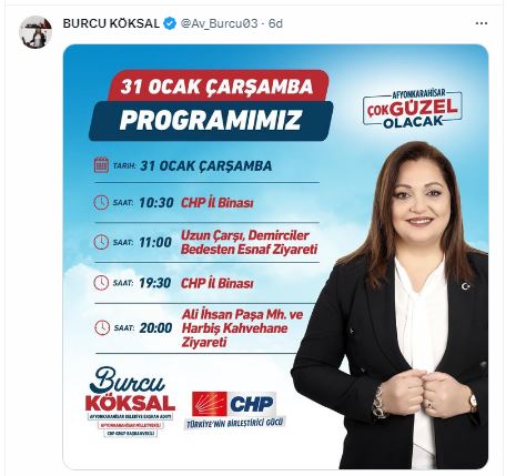 CHP'li Köksal Günlük Ziyaret Programını Yayınladı