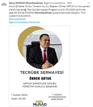 Tecrübeli iş İnsanı Artuk Genç MÜSİAD Üyeleriyle Bir Araya Gelecek