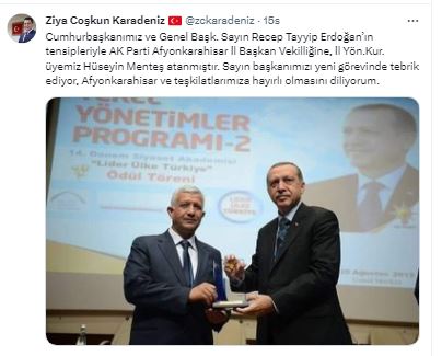 Yeni İl Başkanına Bir Tebrikte Eski Merkez İlçe Başkanı Karadeniz'den Geldi