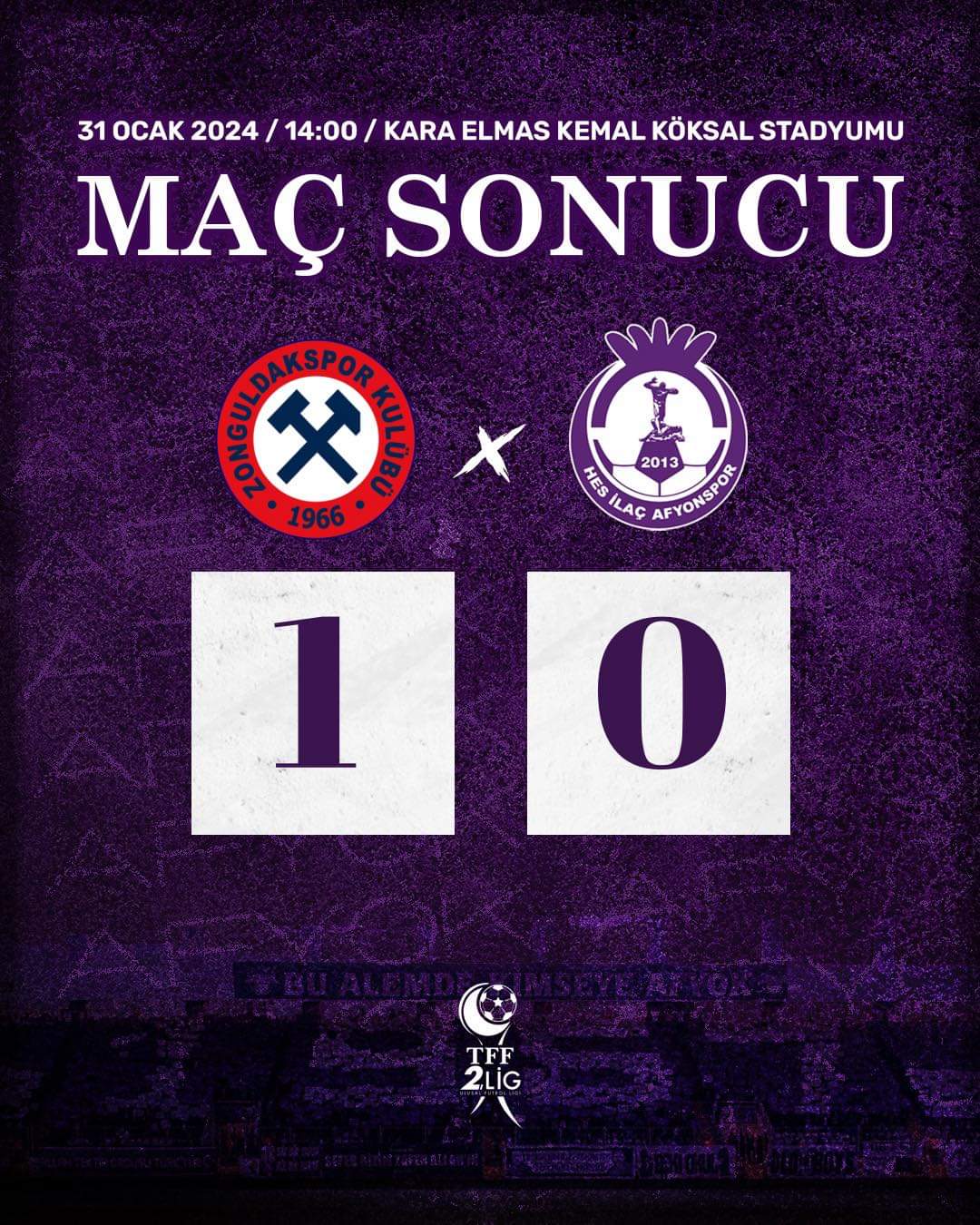 AFYONSPOR DEPLASMANDA ZONGULDAK’TA MAĞLUP