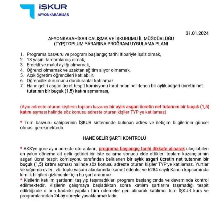 Afyonkarahisar'da Toplum Yararına İş Programı Başlıyor: 13 Kişi İşe Alınacak!