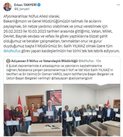Müdür Tanyeri'nden Vefalı Paylaşım