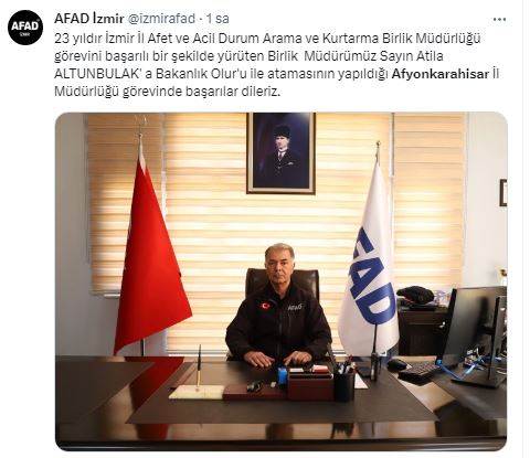 Afyon AFAD'ın Yeni Müdürü Altunbulak İzmir'e Veda Etti