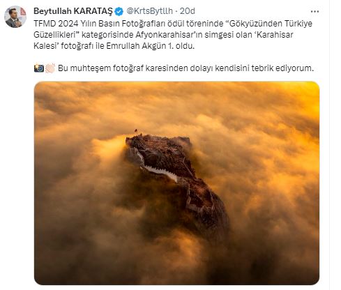 Ödüllü Fotoğrafçıya Tebrik Başkan Karataş'tan Geldi
