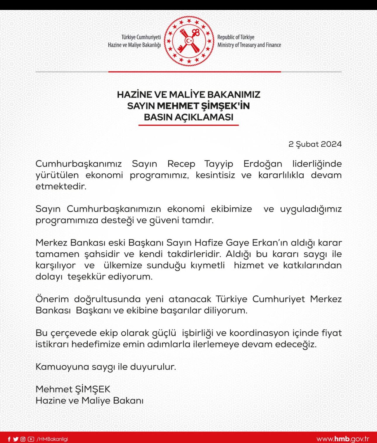 Son Dakika: Hazine Ve Maliye Bakanı Mehmet Şimşek’ten Açıklama…
