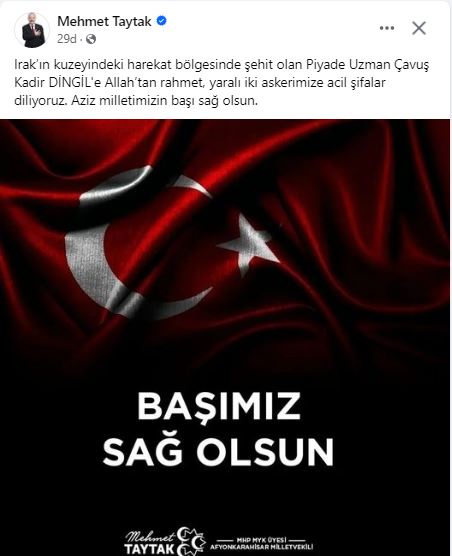 MHP'li Taytak Şehit Haberi Sonrası Taziye Yayınladı