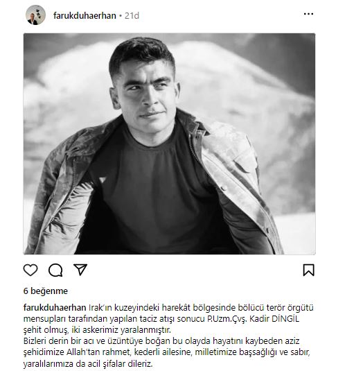 Başkan Erhan Şehit Haber Sonrası Taziye Yayınladı