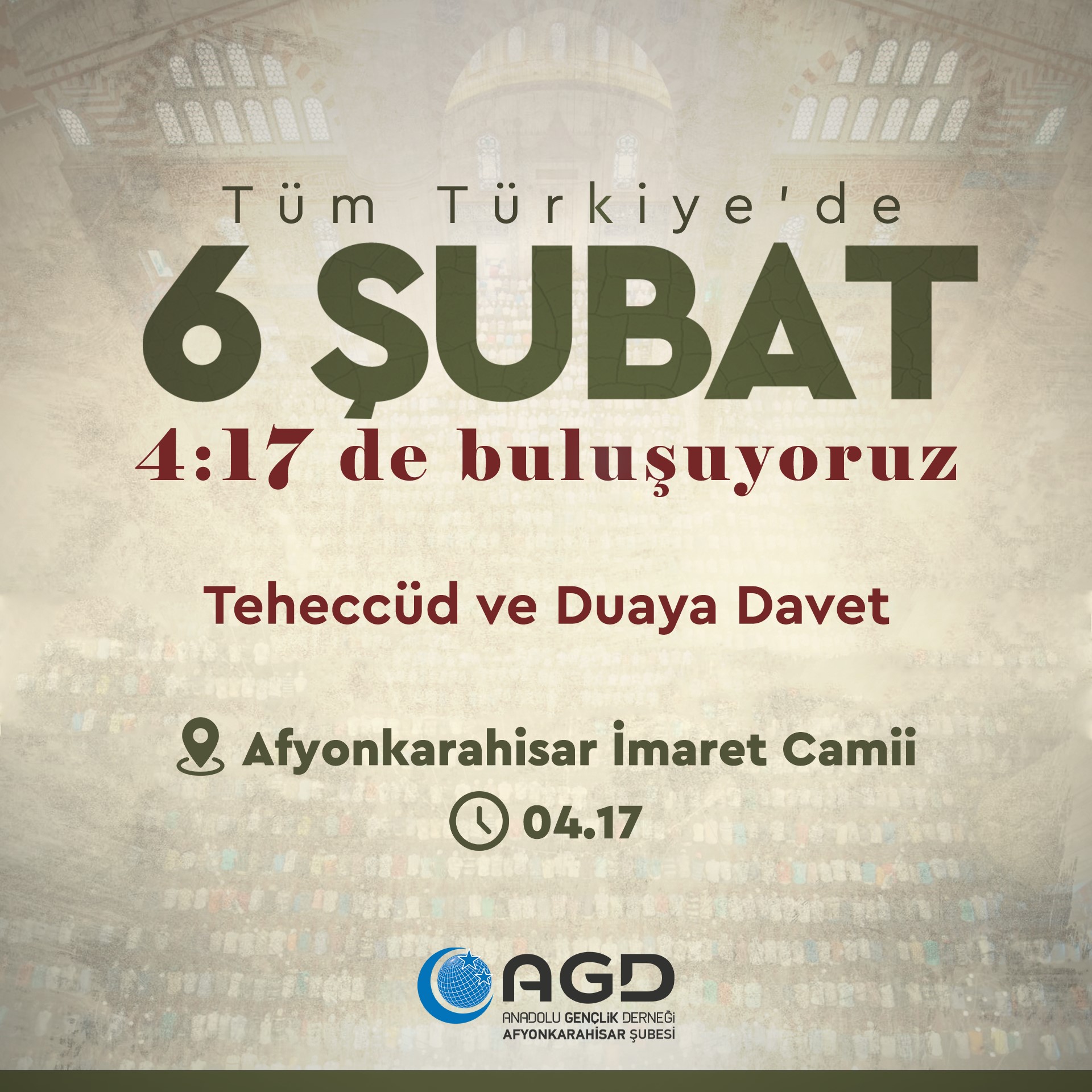 AGD’DEN ÇAĞRI: DEPREM SAATİNDE CAMİLERDE BULUŞUYORUZ