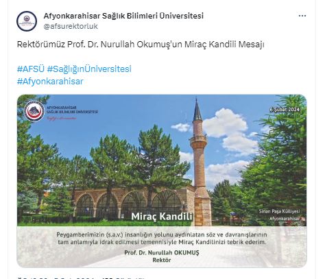 Rektör Okumuş Kandil Mesajı Yayınladı