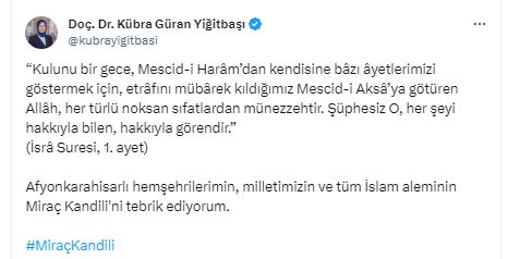 Vali Yiğitbaşı Miraç Kandili Mesajı Yayınladı