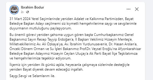 AK Parti Bayat İlçesinde Yola Bodur'la Devam Dedi