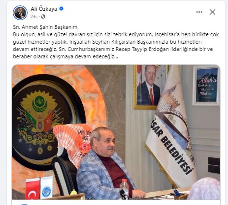 AK Partili Özkaya Başkan Şahin'e Hizmetlerinden Dolayı Teşekkür Etti